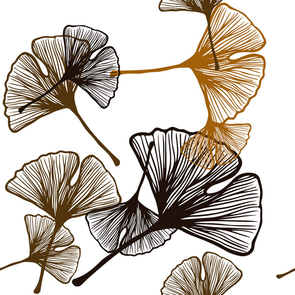 葉を持つダークオレンジベクトルシームレスな落書きの背景。落書きや葉との光沢のある抽象的なイラスト。窓のブラインド、カーテンのためのテクスチャ. - ベクター画像