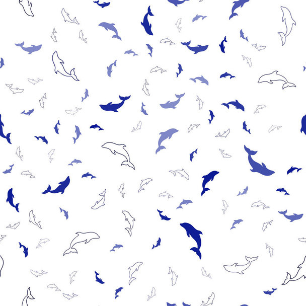 Σκούρο μπλε διανύσματος απρόσκοπτη υφή με δελφίνια. Φυσική απεικόνιση με τα δελφίνια της θάλασσας. Μοτίβο για ιστοσελίδες ζώων. - Διάνυσμα, εικόνα