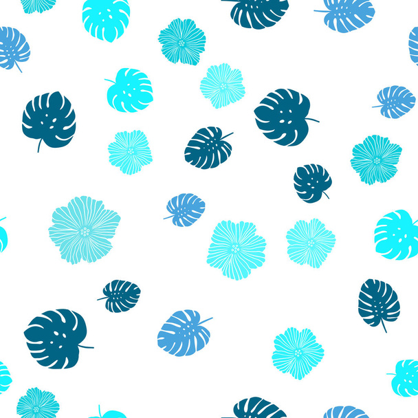 hellrosa, blauer Vektor nahtloser natürlicher Hintergrund mit Blüten, Blättern. Doodle Illustration von Blättern und Blumen im Origami-Stil. Design für Textilien, Textilien, Tapeten. - Vektor, Bild
