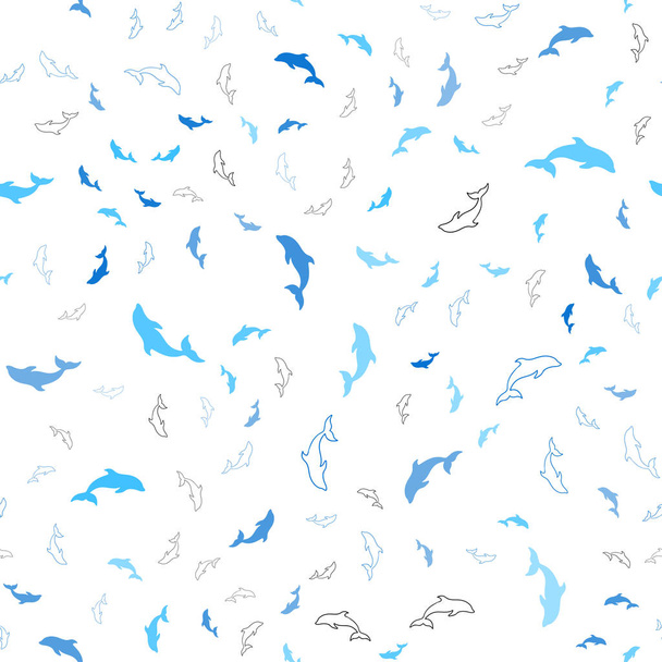 Světle modrý vektor bezproblémový šablona s delfíny. Moderní abstraktní ilustrace s mořskými delfíny. Vzor pro reklamu na divoké zvěře, brožury. - Vektor, obrázek