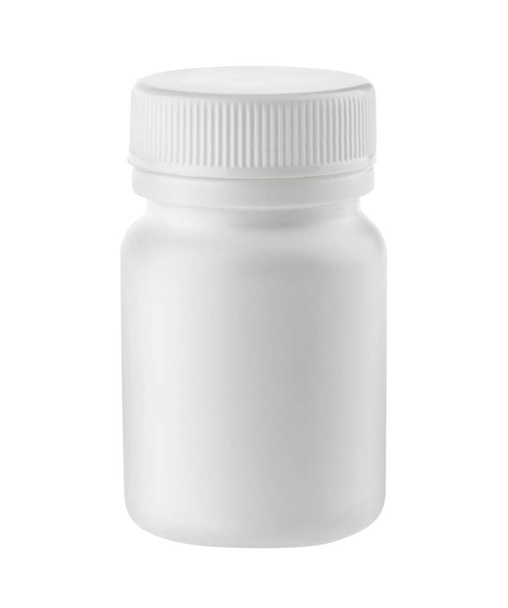 Medizin weiße Pillenflasche isoliert ohne Schatten Clipping Pfad - Foto, Bild