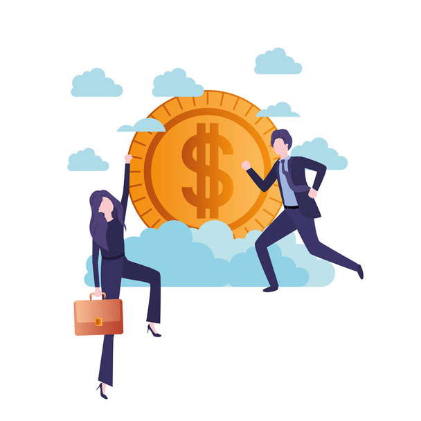 ζευγάρι επιχειρήσεων με νόμισμα χαρακτήρα avatar - Διάνυσμα, εικόνα