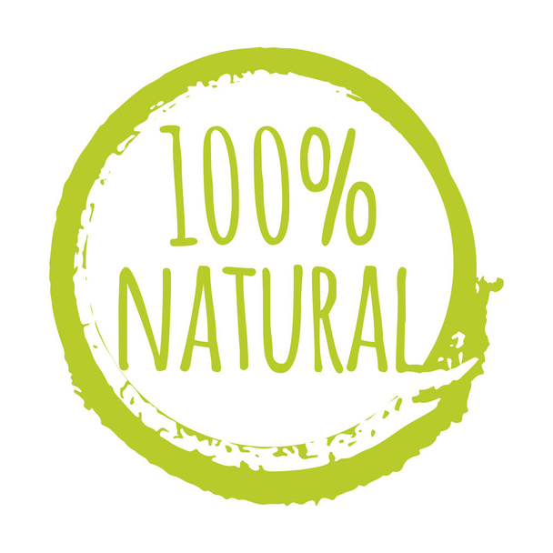 Eco 100 percent natural label, round grunge logo, sticker for natural products packaging - Vektori, kuva