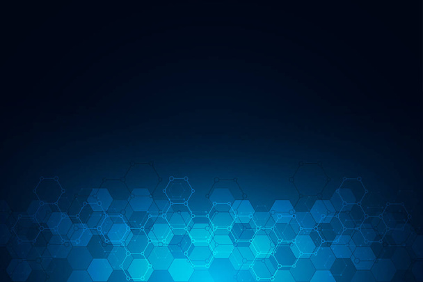 Abstract background of science and innovation technology. Technical background with hexagons pattern and molecular structures. - Photo, Image