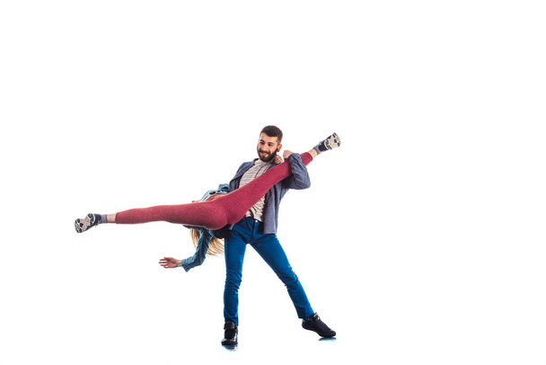 Two people doing dancing exercise - Фото, изображение
