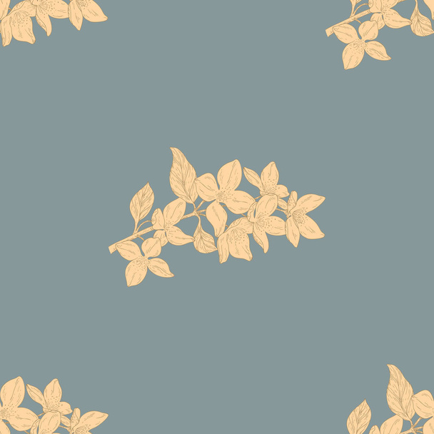 Seamless color textile pattern. Plant in blossom, branch with flower ink sketch - Vektör, Görsel