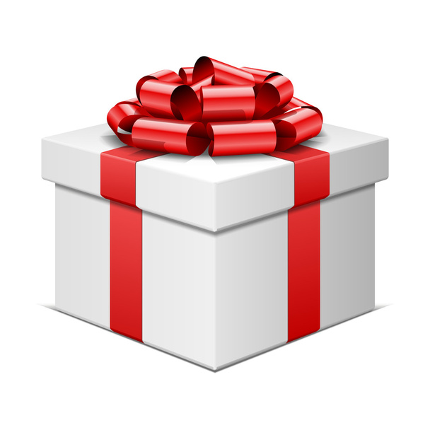 Gift box with red bow isolated on white. Vector illustration eps 10. - Vetor, Imagem