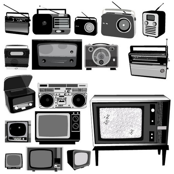 Σετ παλιά ραδιόφωνα και τηλεόραση - Διάνυσμα, εικόνα