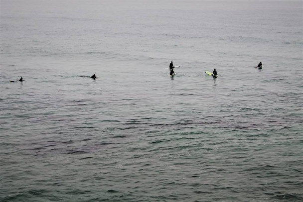 five surfers waiting for a wave - Foto, Imagen