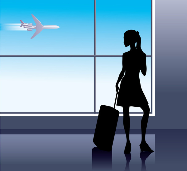 Chica con equipaje en el aeropuerto
 - Vector, imagen
