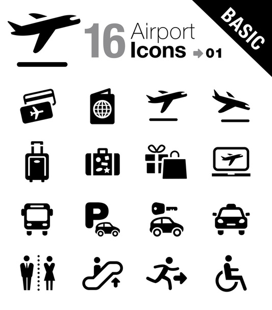 podstawowe - lotnisko i podróży ikony - Wektor, obraz