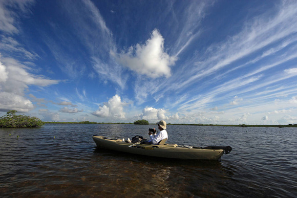 Kayaker w: Barnes Sound (Floryda). - Zdjęcie, obraz