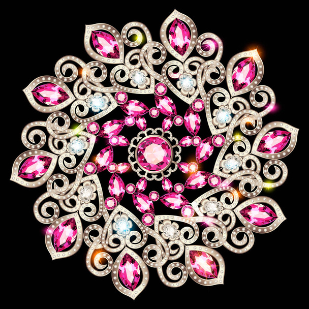 Mandala brooch jewelry, design element.  Geometric vintage ornam - Vektor, obrázek