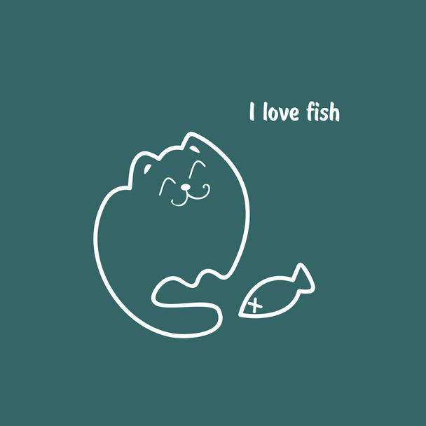 Cat and fish - Vector, imagen