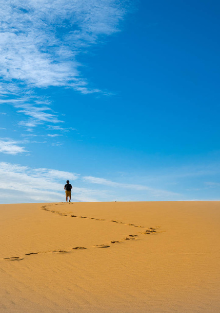 Explorer hiking on a desert - Fotoğraf, Görsel