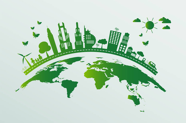 Vihreät kaupungit auttavat maailmaa ympäristöystävällisten konsepti-ideoiden kanssa, vektori llustration
 - Vektori, kuva