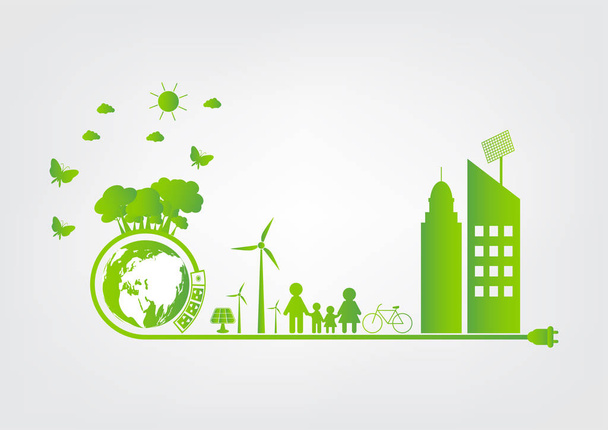 Idee energetyczne Oszczędzaj światową koncepcję wtyczka zasilania Zielona ekologia, wektor pokazanych  - Wektor, obraz