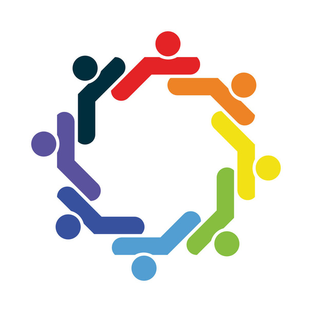 Logotipo de conexión de grupo gráfico vectorial. Ocho personas en el trabajo en equipo circle.logo, ilustración vectorial
 - Vector, Imagen