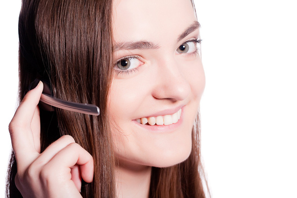 Portrait of smiling girl call operator - Photo, Image
