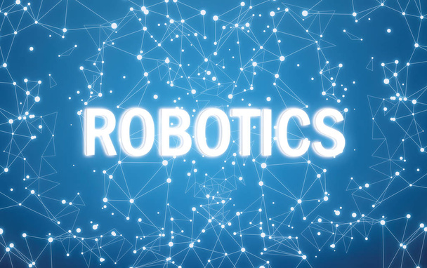 Robotics on digital interface and blue network background - Фото, изображение