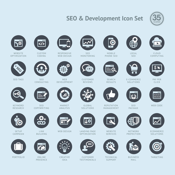 Készlet ikonok üzleti Seo és fejlesztési - Vektor, kép