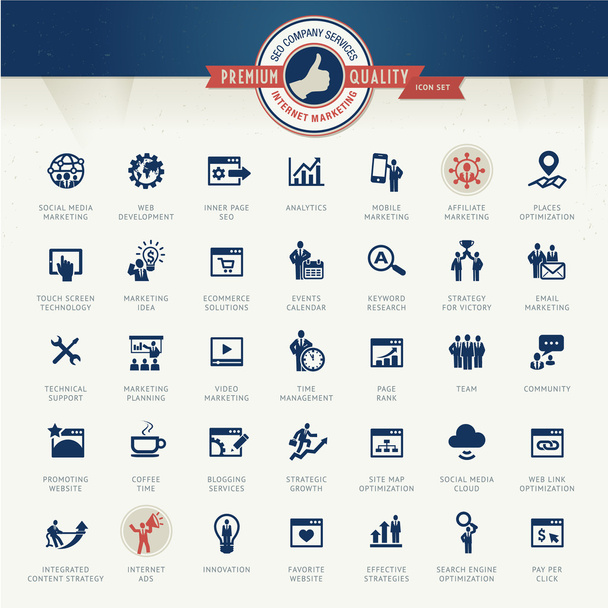Conjunto de iconos comerciales para la comercialización y los servicios de Internet
 - Vector, Imagen