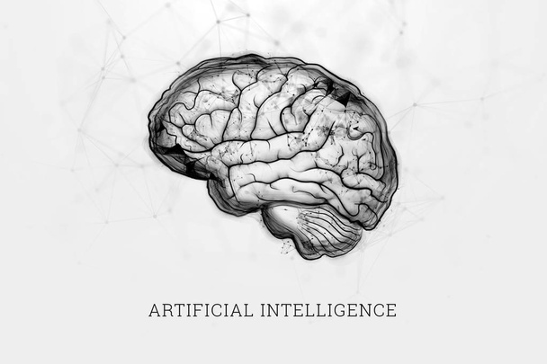 Image mozka on a light background. The concept of artificial intelligence, neural networks, robotization, machine learning. 3D illustration, copy space. - Фото, изображение