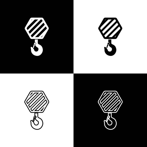 Set industriële haak iconen geïsoleerd op zwart-wit achtergrond. Kraanhaak icoon. Lijn, contour en lineair icoon. Vector illustratie - Vector, afbeelding