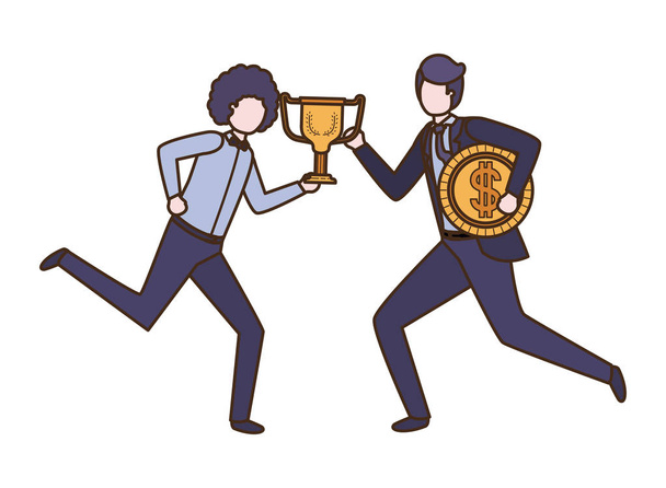 hombres de negocios con trofeo y carácter de moneda
 - Vector, imagen