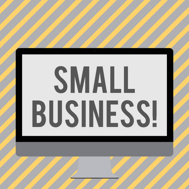 Conceptual hand writing showing Small Business. Business photo showcasing independently owned and operated company limited in size White Computer Monitor WideScreen on a Stand for Technology. - Photo, Image