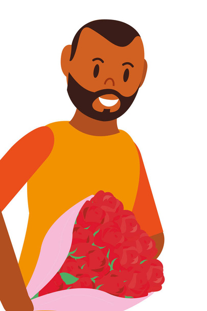 Hombre joven con flores - Vector, imagen