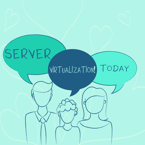 Word szöveg írása Server Virtualization. Üzleti koncepció lehetővé teszi több mint egy szerver fut ugyanazon a hardveren család egy gyermek között Atya és az anya és a saját Speech Bubble. - Fotó, kép