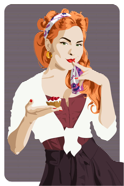 attractive pin-up style girl holding a cake - Vector, Image