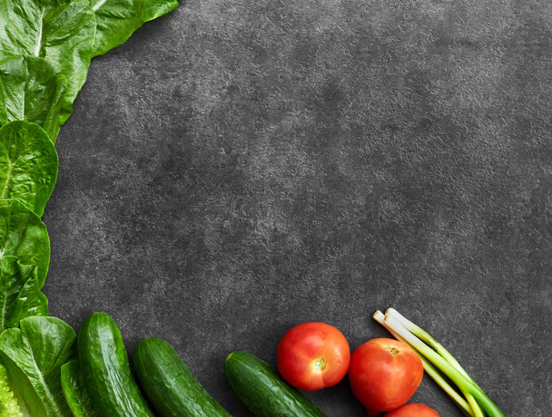 Set of Raw organic food, vegetables with fresh ingredients for healthily cooking on black  background, top view, banner. Vegan or diet food concept. Background layout with free text space. Copyspace. - Фото, зображення