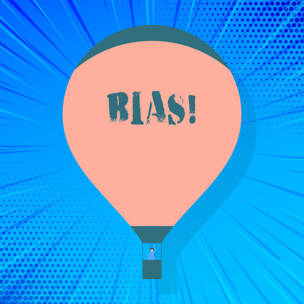 Writing note showing Bias. Business photo showcasing inclination or prejudice for or against one demonstrating group Hot Air Balloon Floating with Passenger Waving From Gondola. - Photo, Image