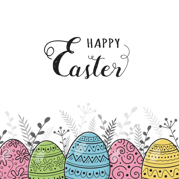 Concept of an Easter greeting card with hand drawn eggs. Vector - Vector, Image
