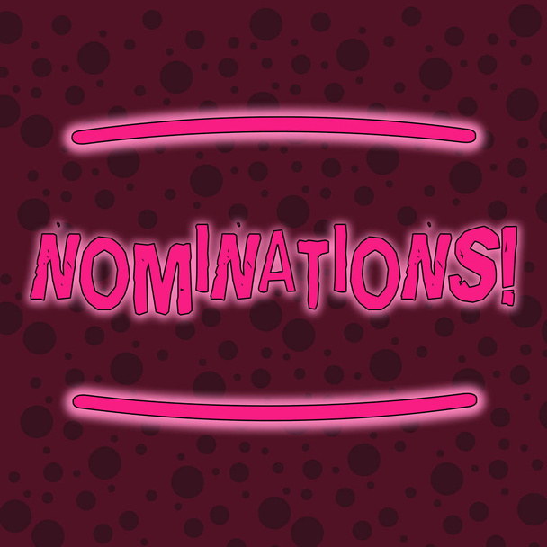 Writing note showing Nominations. Business photo showcasing action of nominating or state being nominated for prize Seamless Maroon Circles in Different Sizes Scattered in Random Pattern. - Photo, Image