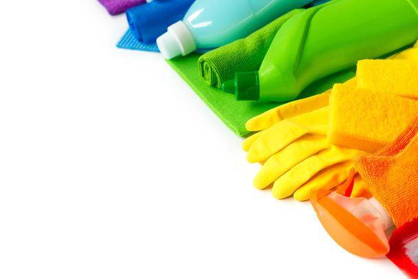 Set arcobaleno per una brillante pulizia primaverile in casa. Il concetto di primavera. Copia spazio
. - Foto, immagini