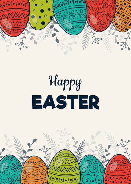 Concept of an Easter greeting card with hand drawn eggs. Vector - Vektor, kép