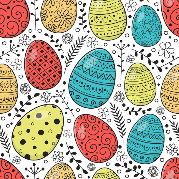 Bezešvé vzory s barevnou rukou nakreslenou velikonoční vajíčka. Vektorové - Vektor, obrázek
