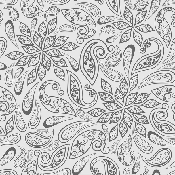 Padrão vintage abstrato com flores decorativas, folhas e padrão Paisley em estilo oriental. - Vetor, Imagem