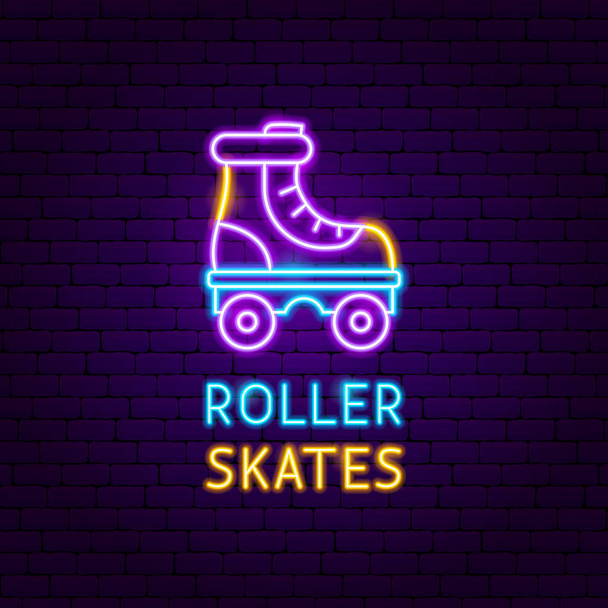 Retro Skates Neon Label
 - Вектор,изображение