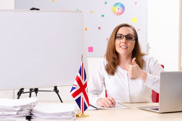 Professeur d'anglais féminin devant le tableau blanc
  - Photo, image