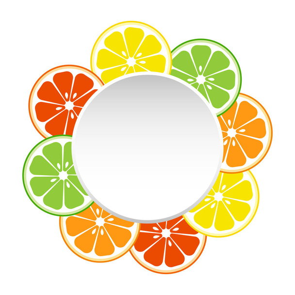 Round frame for your text with colorful slice citrus fruits. Vector illustration - Wektor, obraz