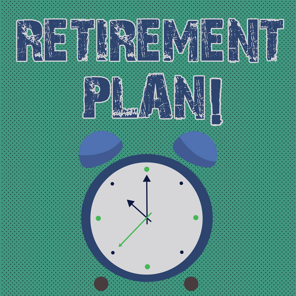 Handwriting text writing Retirement Plan. Concept meaning income goals actions and decisions necessary achieve goals Colorful Round Analog Two Bell Alarm Desk Clock with Seconds Hand photo. - Photo, Image