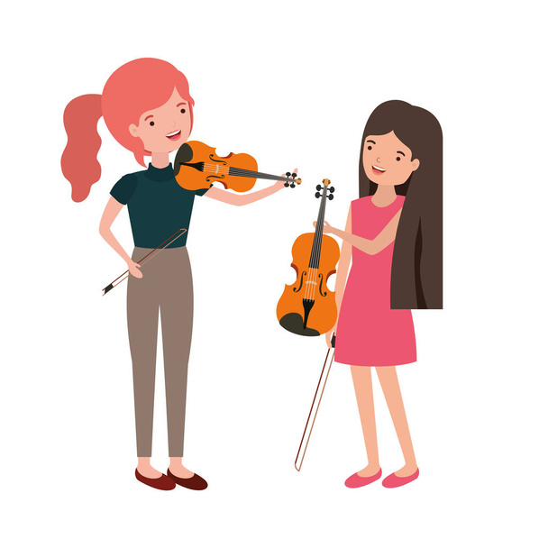 γυναίκες με μουσικά όργανα χαρακτήρα - Διάνυσμα, εικόνα