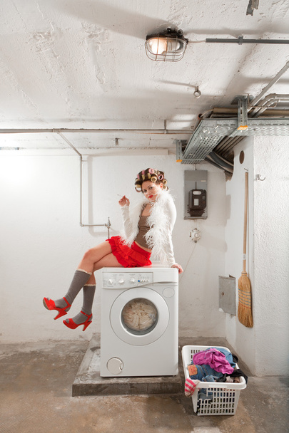 housewife bored in the laundry - 写真・画像