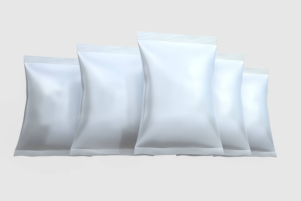 Renderowanie 3D, białe Worki do pakowania z białym tłem - Zdjęcie, obraz