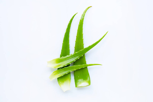 Aloe vera fresh leaves on white. Copy space - Foto, Bild