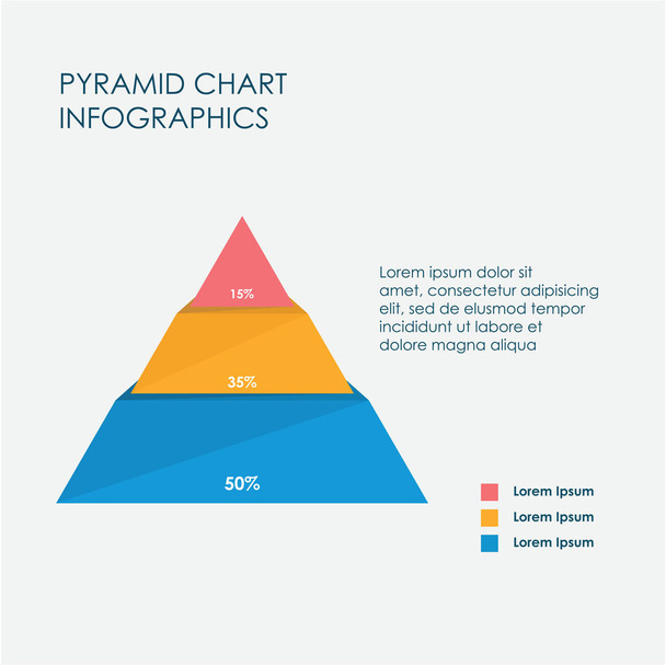 Piramis chart infographics elemek 3D vektor Flat design, jel, ikon teljes színes sablon - Vektor, kép